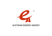 Logo der Österreichischen Energieagentur; in rot gehalten mit schwarzem Schriftzug
